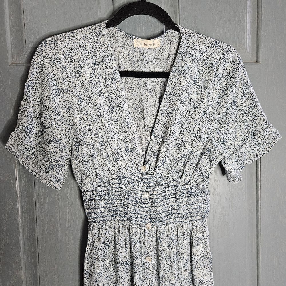 Endless Blu floral maxi dress, blue and white, women's size medium